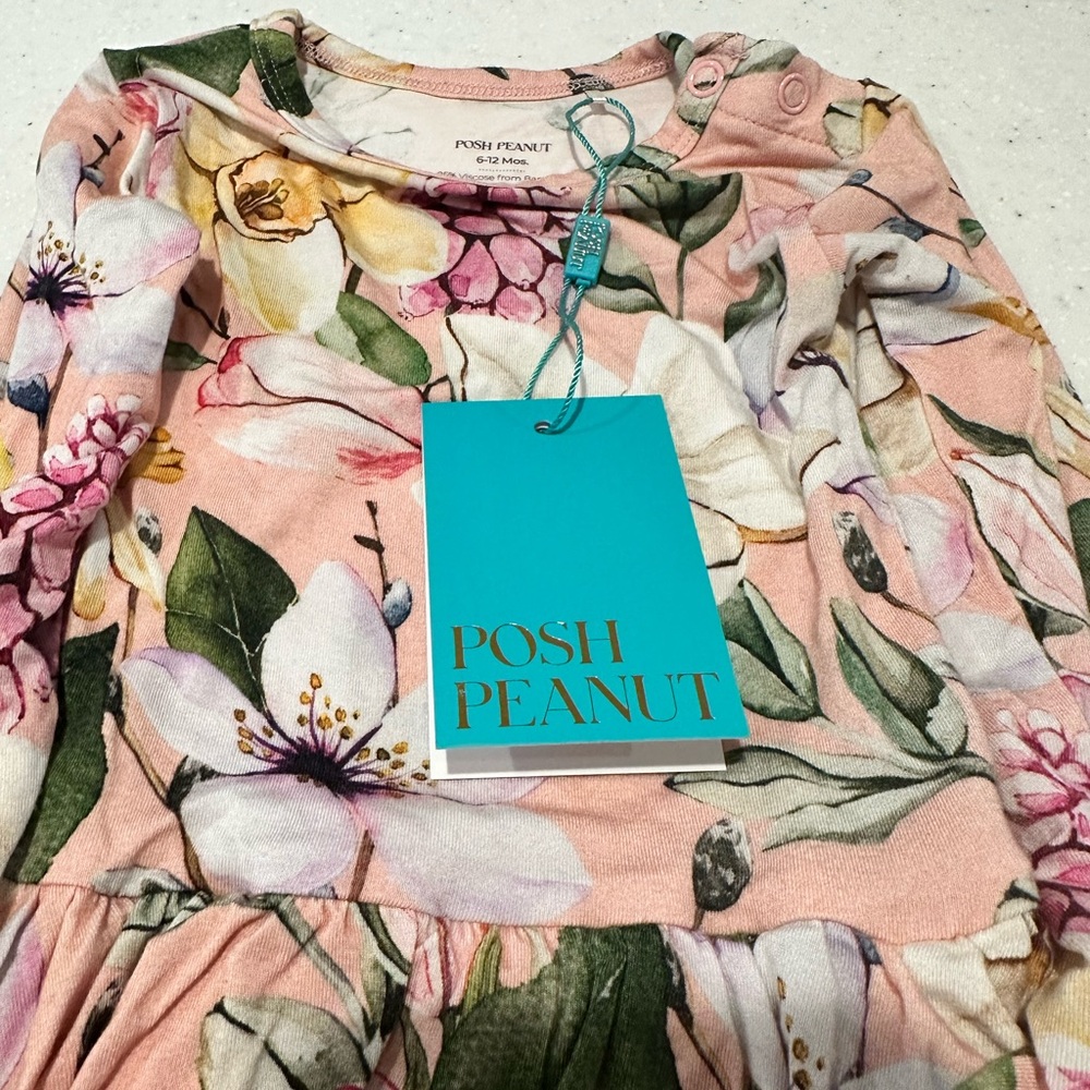 NWT Posh Penut Margot Long Sleeve Basic Twill Floral Print Bodysuit 6-12 Mo - Picture 6 of 6
